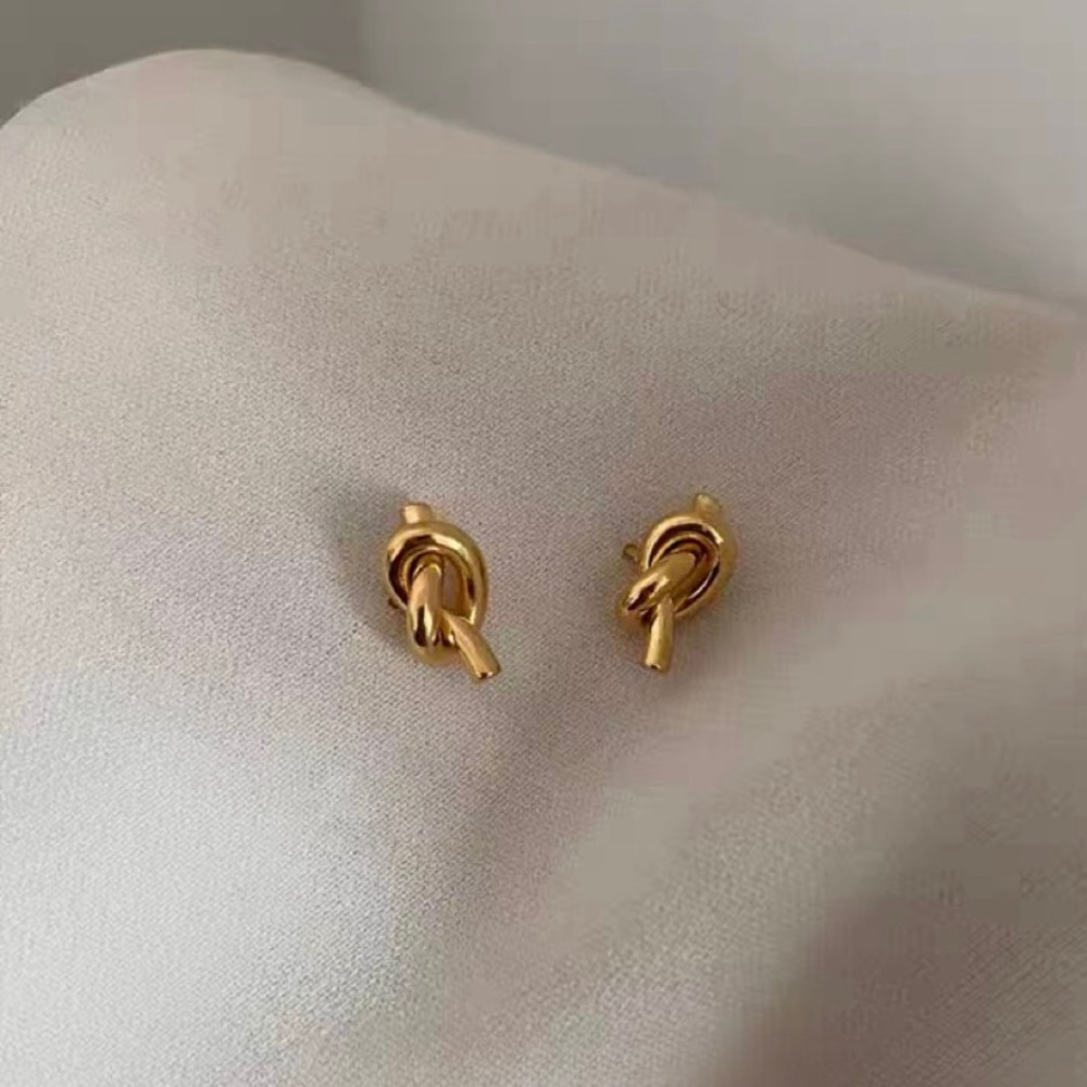 Gold Pearl Knots Earrings 18k Gold and 925 Sterling Silver - Picture 2 of 5